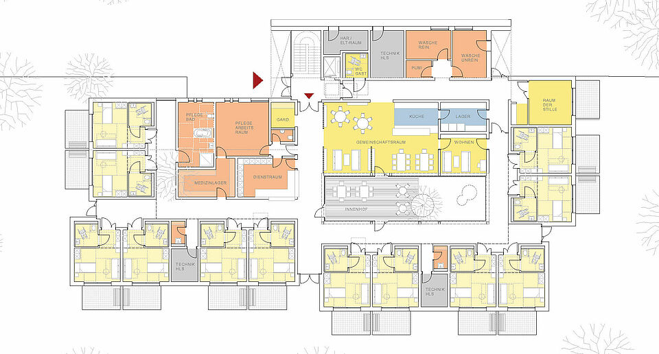 NEUBAU HOSPIZ PARCHIM, KONZEPT ERDGESCHOSS