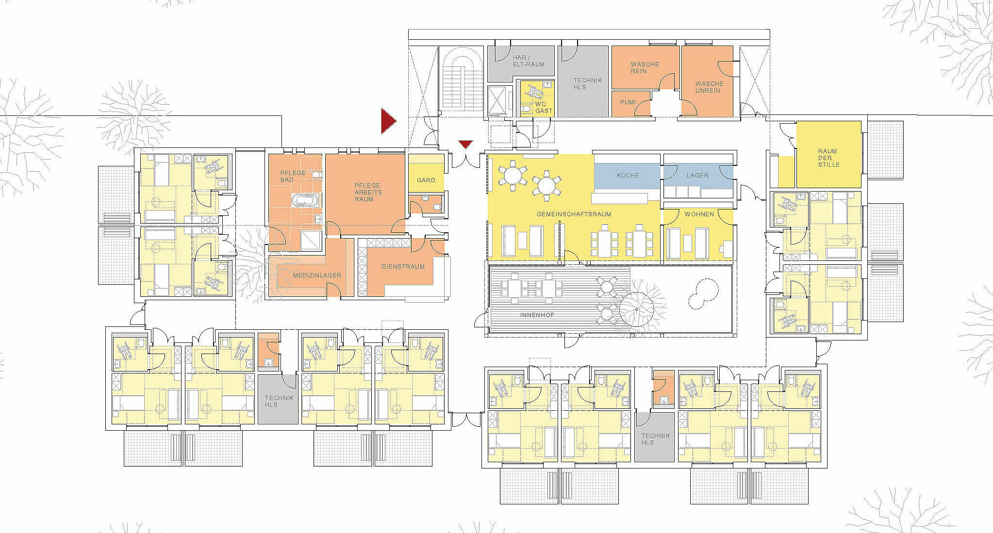 NEUBAU HOSPIZ PARCHIM, KONZEPT ERDGESCHOSS